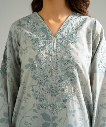 Grey Zari Lawn Straight Suit - View 2
