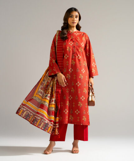 Rust Zari Lawn Straight Suit - View 2