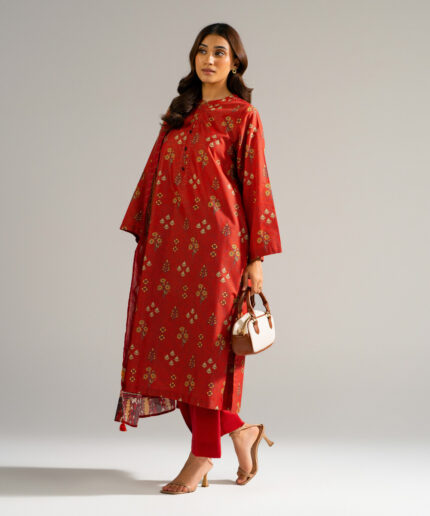 Rust Zari Lawn Straight Suit - View 1