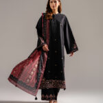 Black Self Jacquard A-Line Suit - View 1
