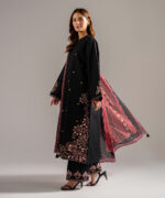 Black Self Jacquard A-Line Suit - View 2