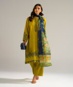 Green Self Jacquard Straight Suit - View 3