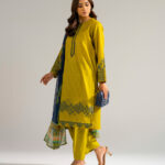 Green Self Jacquard Straight Suit - View 1