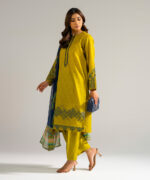Green Self Jacquard Straight Suit - View 1