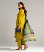 Green Self Jacquard Straight Suit - View 2