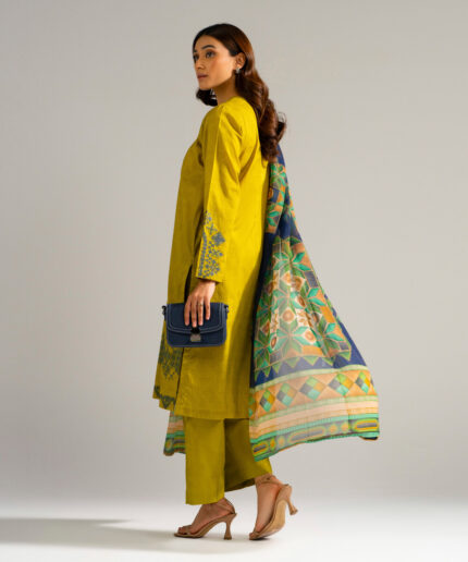 Green Self Jacquard Straight Suit - View 2