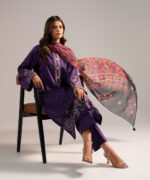 Purple Self Jacquard A-Line Suit - View 4