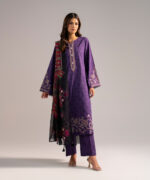 Purple Self Jacquard A-Line Suit - View 5