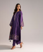 Purple Self Jacquard A-Line Suit - View 2