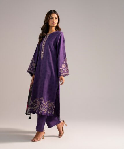 Purple Self Jacquard A-Line Suit - View 2