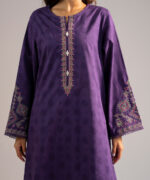 Purple Self Jacquard A-Line Suit - View 3