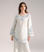 Light Blue Textured Cotton Straight Suit - View 1