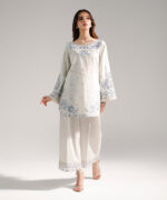 Light Blue Textured Cotton Straight Suit - View 2