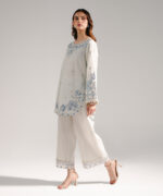 Light Blue Textured Cotton Straight Suit - View 3