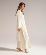 Off White Textured Cotton A-Line Suit - View 4