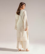 Off White Textured Cotton A-Line Suit - View 2