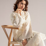 Off White Textured Cotton A-Line Suit - View 1