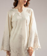 Off White Textured Cotton A-Line Suit - View 5