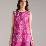 Dark Pink Textured Cotton Straight Suit - View 1
