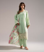 Green Textured Cotton A-Line Suit - View 2