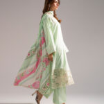 Green Textured Cotton A-Line Suit - View 1