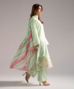 Green Textured Cotton A-Line Suit - View 1