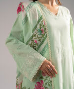 Green Textured Cotton A-Line Suit - View 4