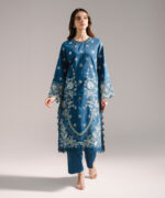 Teal Textured Cotton A-Line Suit - View 3