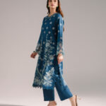 Teal Textured Cotton A-Line Suit - View 1