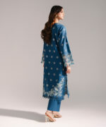 Teal Textured Cotton A-Line Suit - View 2