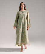 Olive Green Textured Cotton A-Line Suit - View 3