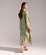 Olive Green Textured Cotton A-Line Suit - View 2