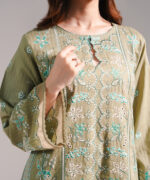 Olive Green Textured Cotton A-Line Suit - View 5