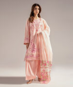 Pink Textured Cotton A-Line Suit - View 4