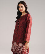 Deep Maroon Slub Lawn Straight Suit - View 4