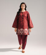 Deep Maroon Slub Lawn Straight Suit - View 3