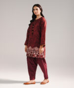 Deep Maroon Slub Lawn Straight Suit - View 2