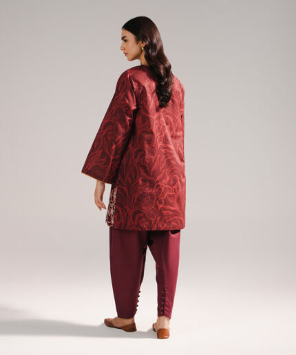 Deep Maroon Slub Lawn Straight Suit - View 1