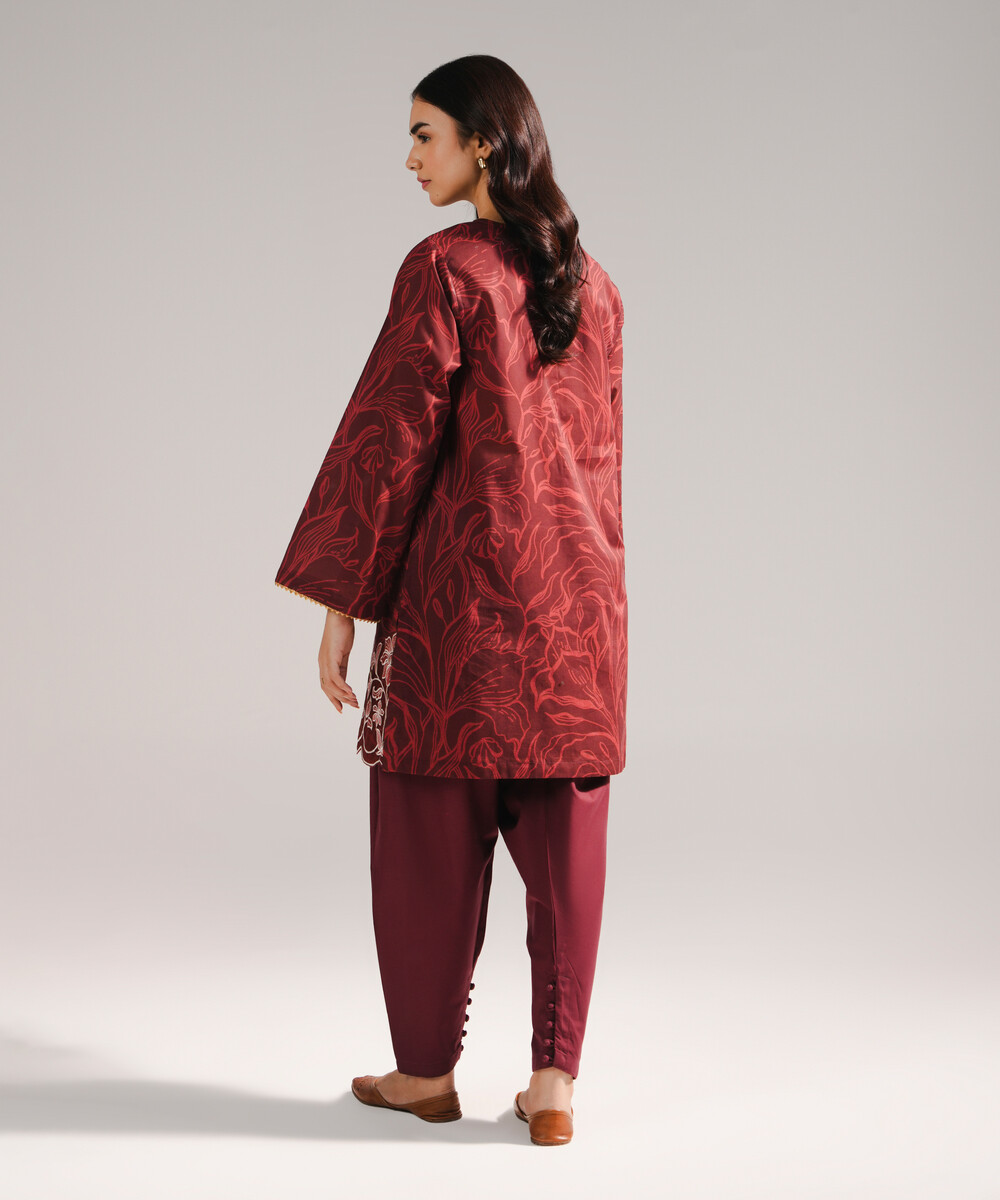 Deep Maroon Slub Lawn Straight Suit - View 1 Deep Maroon Slub Lawn Straight Suit - View 1