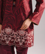 Deep Maroon Slub Lawn Straight Suit - View 5