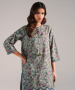 Grey Slub Lawn Straight Shirt Suit - View 1