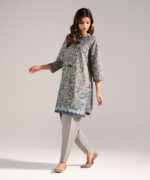 Grey Slub Lawn Straight Shirt Suit - View 2