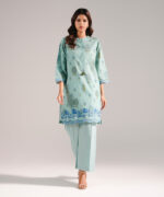 Blue Slub Lawn Straight Shirt Suit - View 4
