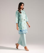 Blue Slub Lawn Straight Shirt Suit - View 5