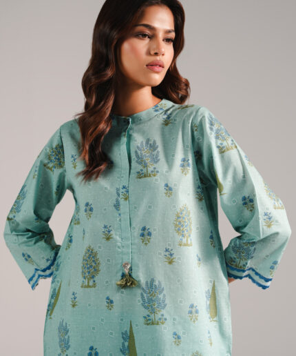 Blue Slub Lawn Straight Shirt Suit - View 2