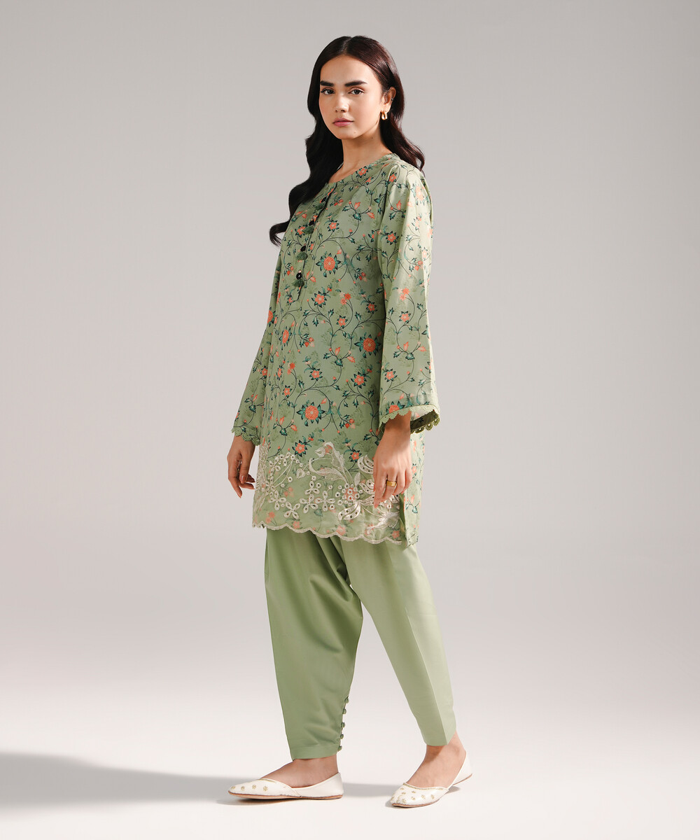 Green Dobby Straight Suit - View 1 Green Dobby Straight Suit - View 1