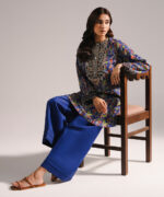 Dark Blue Textured Cotton Straight Suit - View 3