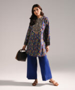 Dark Blue Textured Cotton Straight Suit - View 2