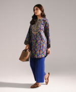 Dark Blue Textured Cotton Straight Suit - View 4