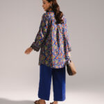 Dark Blue Textured Cotton Straight Suit - View 1